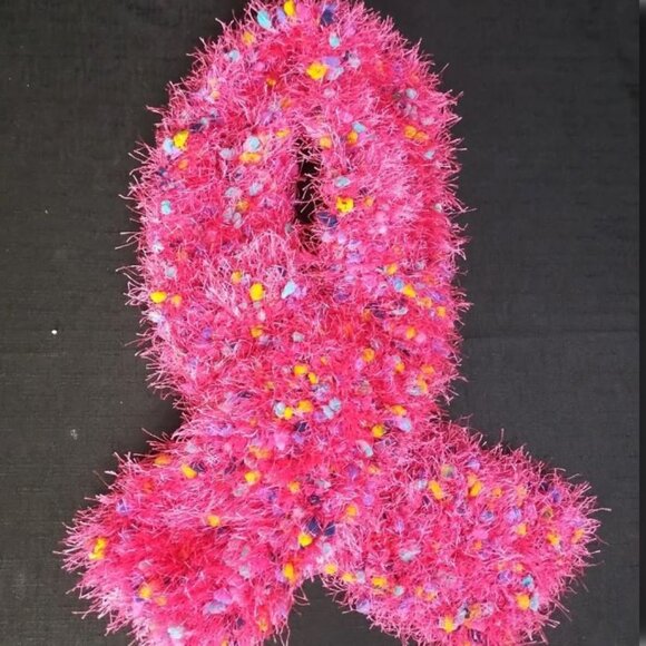 Made By Me! 45x4 Inch Fuzzy Yarn Pink Multicolor Knit Scarf "Party Pink" Yarn - Picture 1 of 5